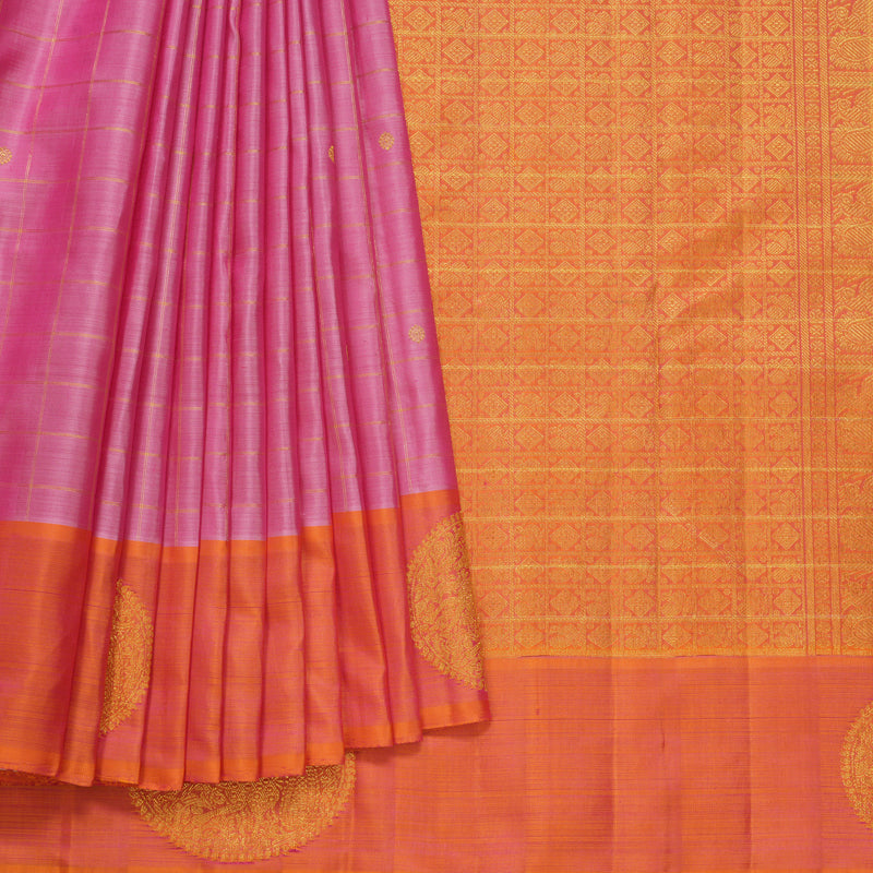 Hayagrivas Handloom Pink Kanjivaram Silk Saree with Orangish-Pink Border KBFL210G1-1-SBS-BF210