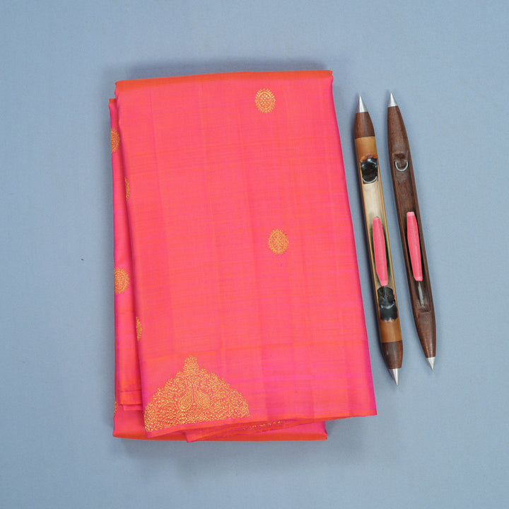 Hayagrivas Handloom Orangish-Pink Kanjivaram Silk Saree KBFL215G1-1-BF215-SBS