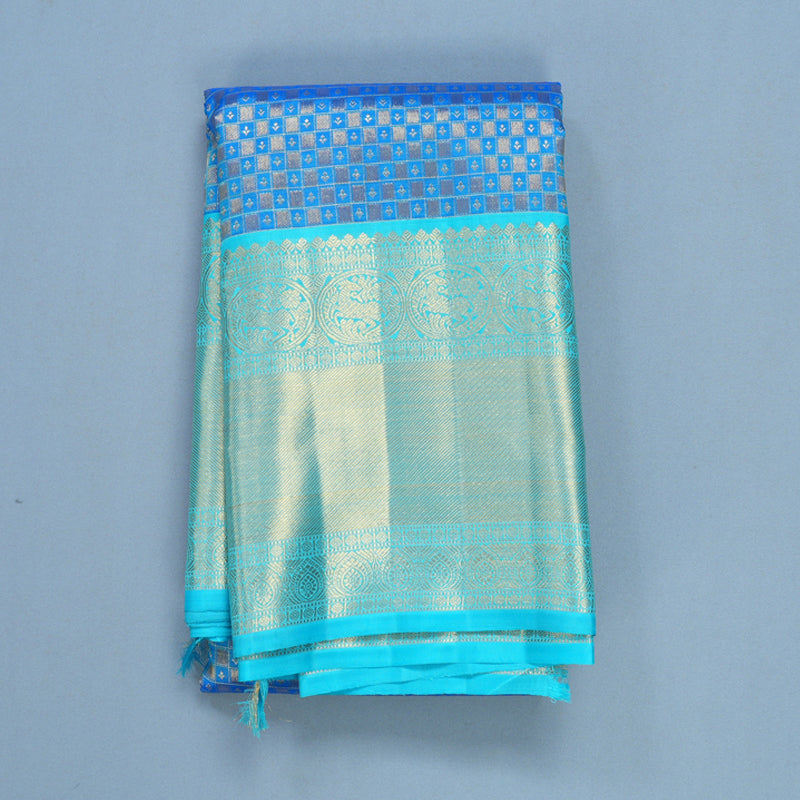 Hayagrivas Handloom Ananda Blue Kanjivaram Silk Saree with Sky Blue Border KBF216G1-1-SBS-BF216