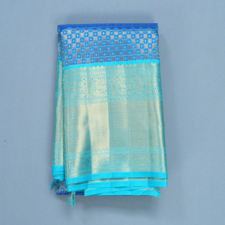 Hayagrivas Handloom Ananda Blue Kanjivaram Silk Saree with Sky Blue Border KBF216G1-1-SBS-BF216