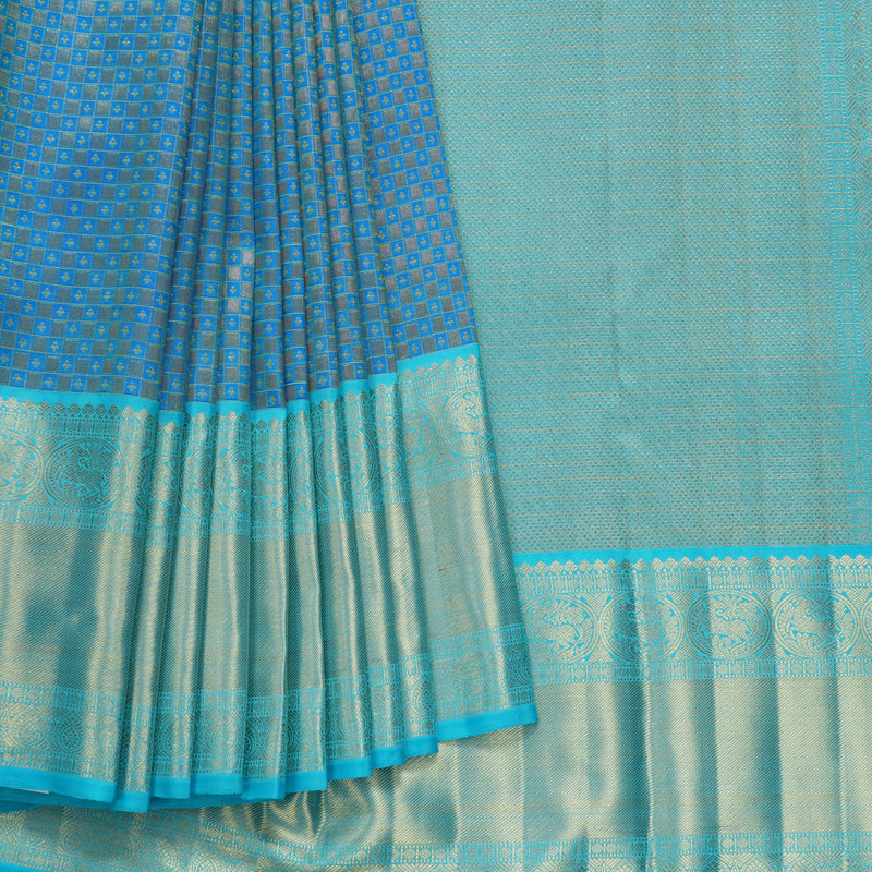 Hayagrivas Handloom Ananda Blue Kanjivaram Silk Saree with Sky Blue Border KBF216G1-1-SBS-BF216
