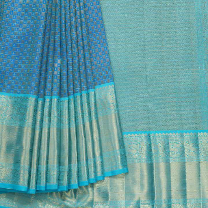 Hayagrivas Handloom Ananda Blue Kanjivaram Silk Saree with Sky Blue Border KBF216G1-1-SBS-BF216