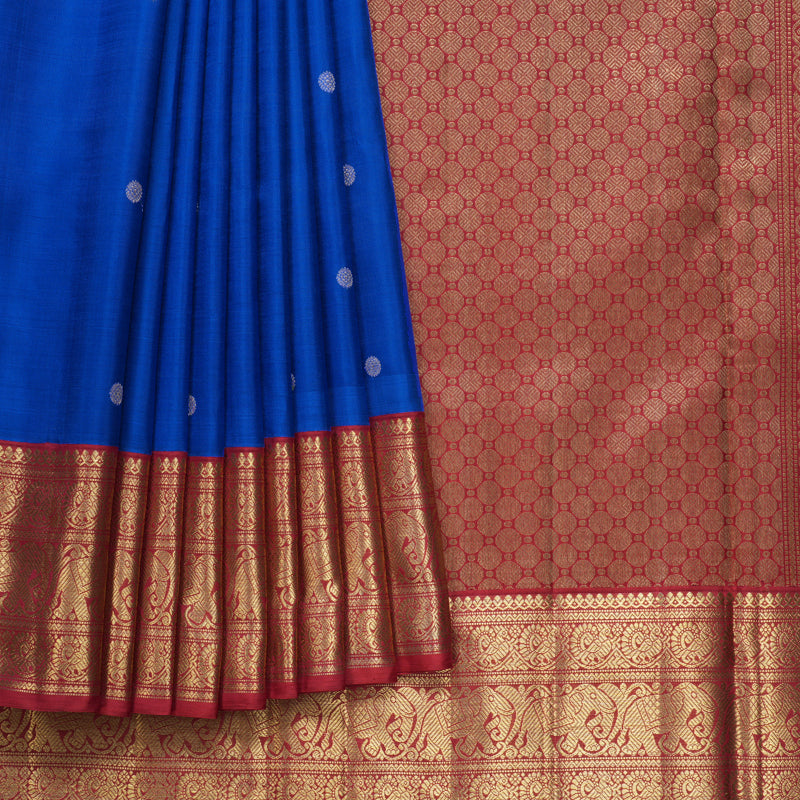 Hayagrivas Handloom MS Blue Kanjivaram Ten Yards Silk Saree KBFL218G1-1-SBS-BF218