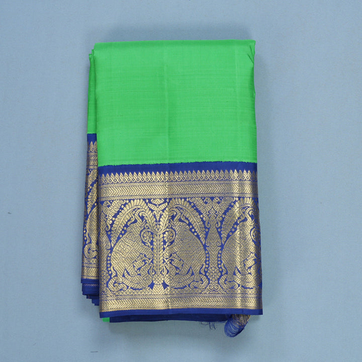 Hayagrivas Handloom Meenakshi Green Kanjivaram Silk Saree with Dark Blue Border KBFL219G1-1-SBS-BF219