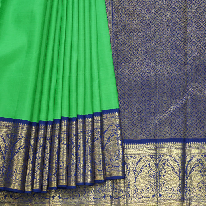 Hayagrivas Handloom Meenakshi Green Kanjivaram Silk Saree with Dark Blue Border KBFL219G1-1-SBS-BF219