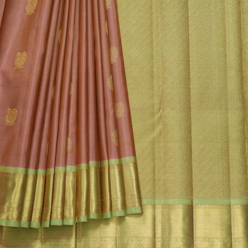 Hayagrivas Handloom Onion Pink Kanjivaram Silk Saree with Pista Green Border KBFL224G1-1-SBS-BF224