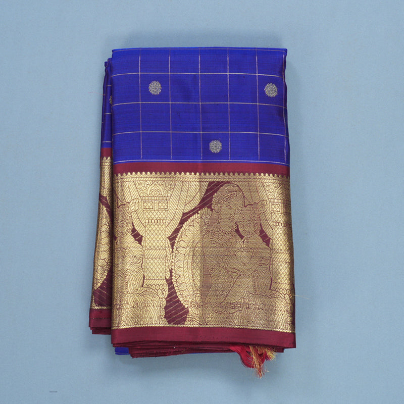 Hayagrivas Handloom MS Blue Kanjivaram Silk Saree with Maroon Border KBFL226G1-1-SBS-BF226