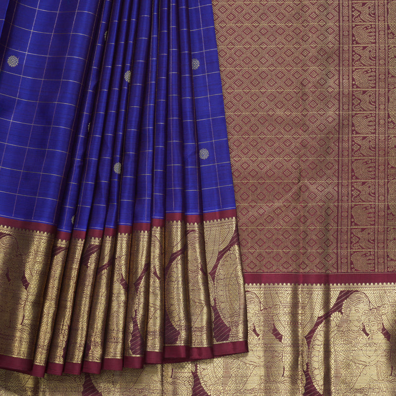 Hayagrivas Handloom MS Blue Kanjivaram Silk Saree with Maroon Border KBFL226G1-1-SBS-BF226