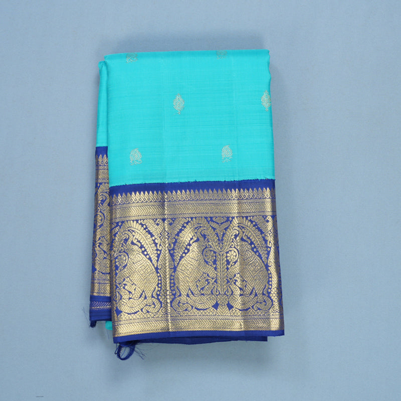 Hayagrivas Handloom Sky Blue Kanjivaram Silk Saree with Dark Blue Border KBFL228G1-1-SBS-BF228