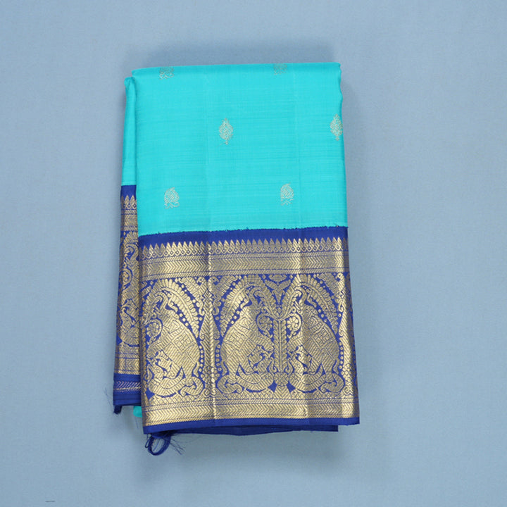 Hayagrivas Handloom Sky Blue Kanjivaram Silk Saree with Dark Blue Border KBFL228G1-1-SBS-BF228