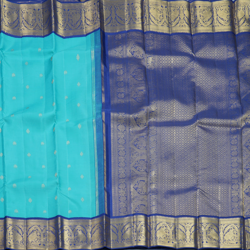 Hayagrivas Handloom Sky Blue Kanjivaram Silk Saree with Dark Blue Border KBFL228G1-1-SBS-BF228