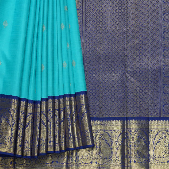 Hayagrivas Handloom Sky Blue Kanjivaram Silk Saree with Dark Blue Border KBFL228G1-1-SBS-BF228