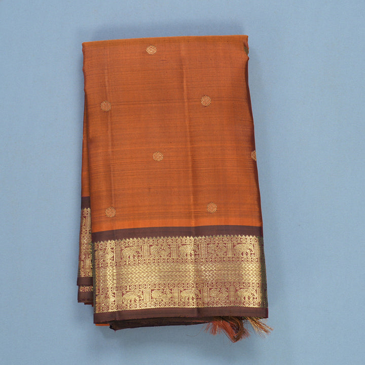 Hayagrivas Handloom Rust Orange Kanjivaram Silk Saree with Brown Border KBFL229G1-1-SBS-BF229