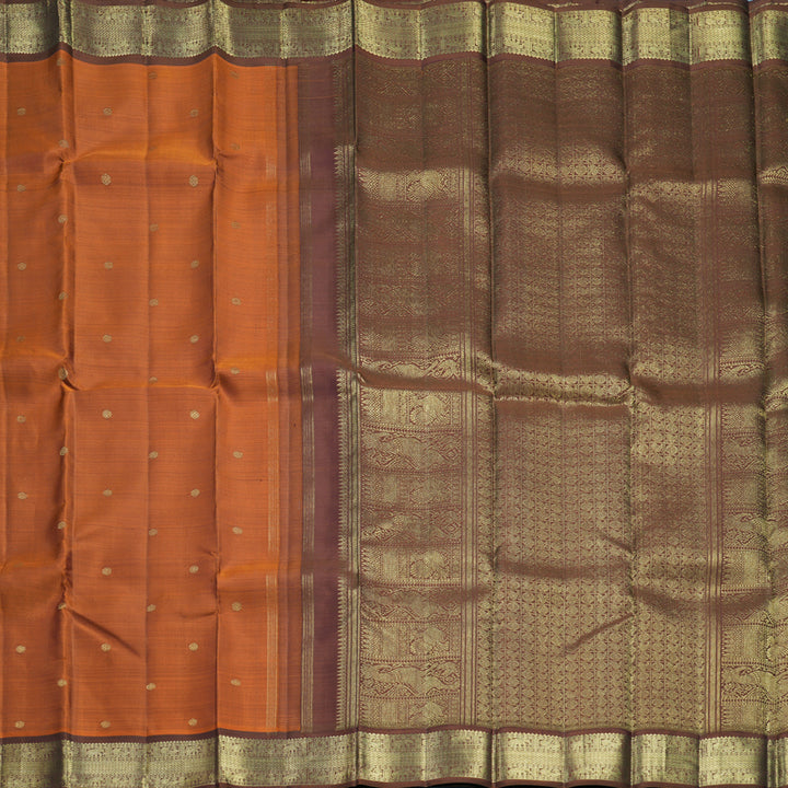 Hayagrivas Handloom Rust Orange Kanjivaram Silk Saree with Brown Border KBFL229G1-1-SBS-BF229
