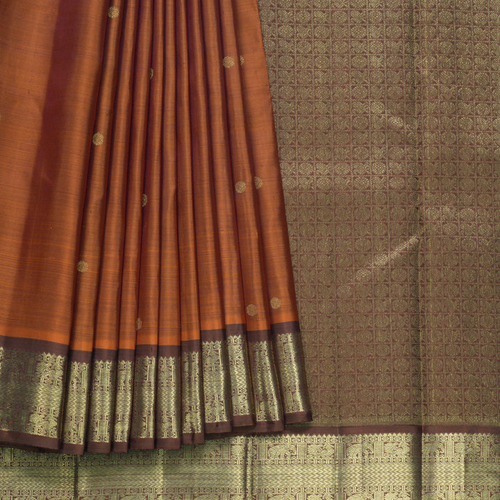 Hayagrivas Handloom Rust Orange Kanjivaram Silk Saree with Brown Border KBFL229G1-1-SBS-BF229