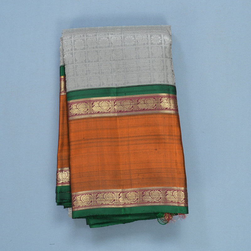 Hayagrivas Handloom Grey Kanjivaram Silk Saree with Rust Orange Border KBFL236G1-1-SBS-BF236