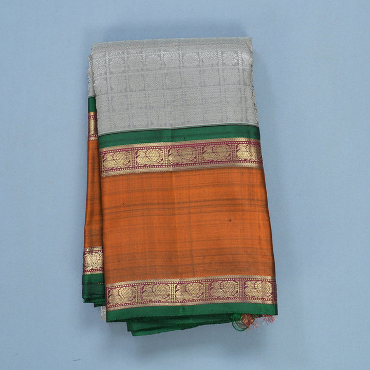 Hayagrivas Handloom Grey Kanjivaram Silk Saree with Rust Orange Border KBFL236G1-1-SBS-BF236