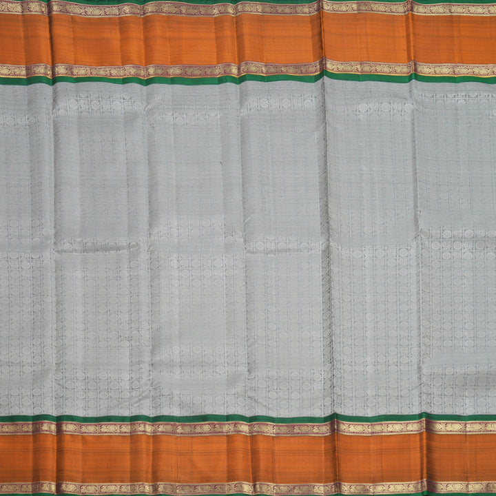 Hayagrivas Handloom Grey Kanjivaram Silk Saree with Rust Orange Border KBFL236G1-1-SBS-BF236