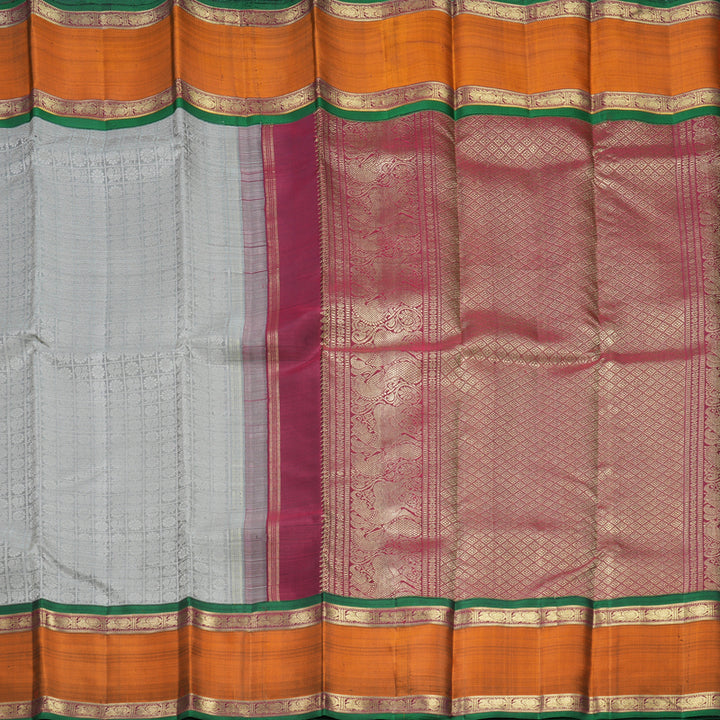 Hayagrivas Handloom Grey Kanjivaram Silk Saree with Rust Orange Border KBFL236G1-1-SBS-BF236