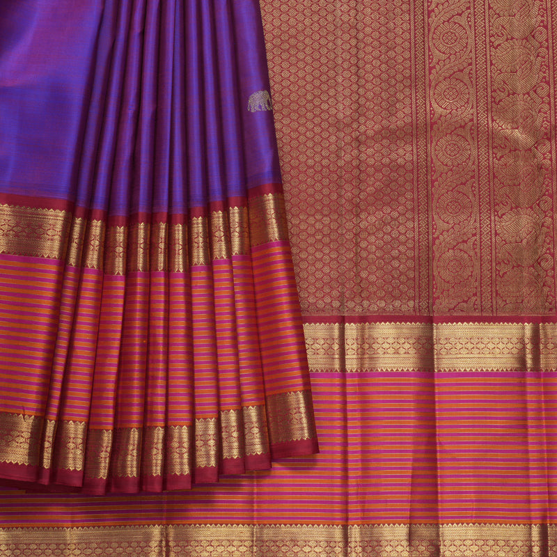 Hayagrivas Handloom Purple Kanjivaram Silk Saree with Red Border KBFL237G1-1-SBS-BF237