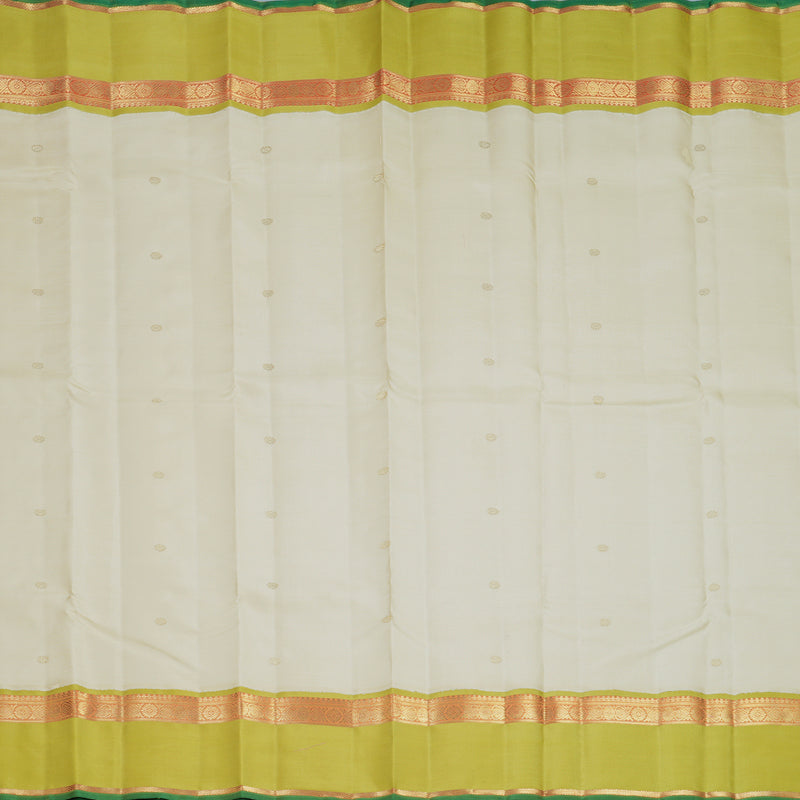 Hayagrivas Handloom Half-White Kanjivaram Silk Saree with Lime Green Border KBFL238G1-1-SBS-BF238