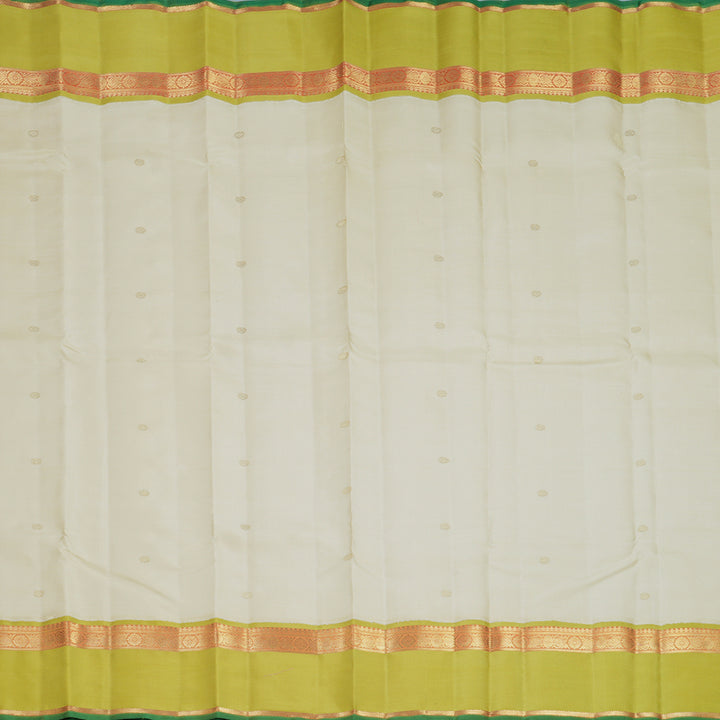 Hayagrivas Handloom Half-White Kanjivaram Silk Saree with Lime Green Border KBFL238G1-1-SBS-BF238
