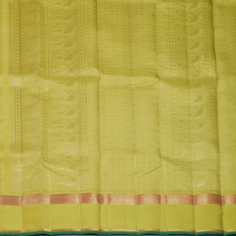 Hayagrivas Handloom Half-White Kanjivaram Silk Saree with Lime Green Border KBFL238G1-1-SBS-BF238