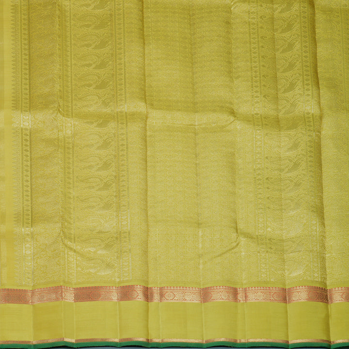 Hayagrivas Handloom Half-White Kanjivaram Silk Saree with Lime Green Border KBFL238G1-1-SBS-BF238