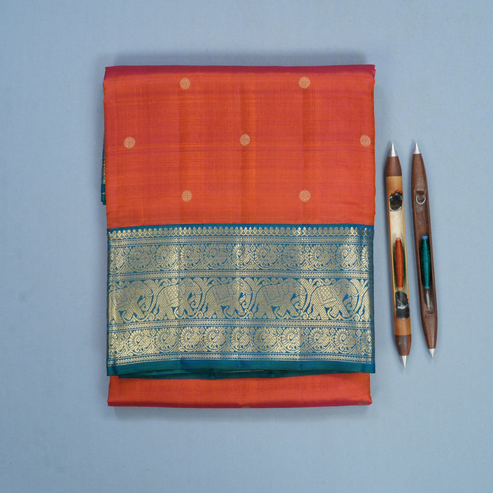 Hayagrivas Handloom Rust Orange Ten Yards Kanjivaram Silk Saree with Mayilkazhuthu Border KBFL246G1-1-BF246-SBS