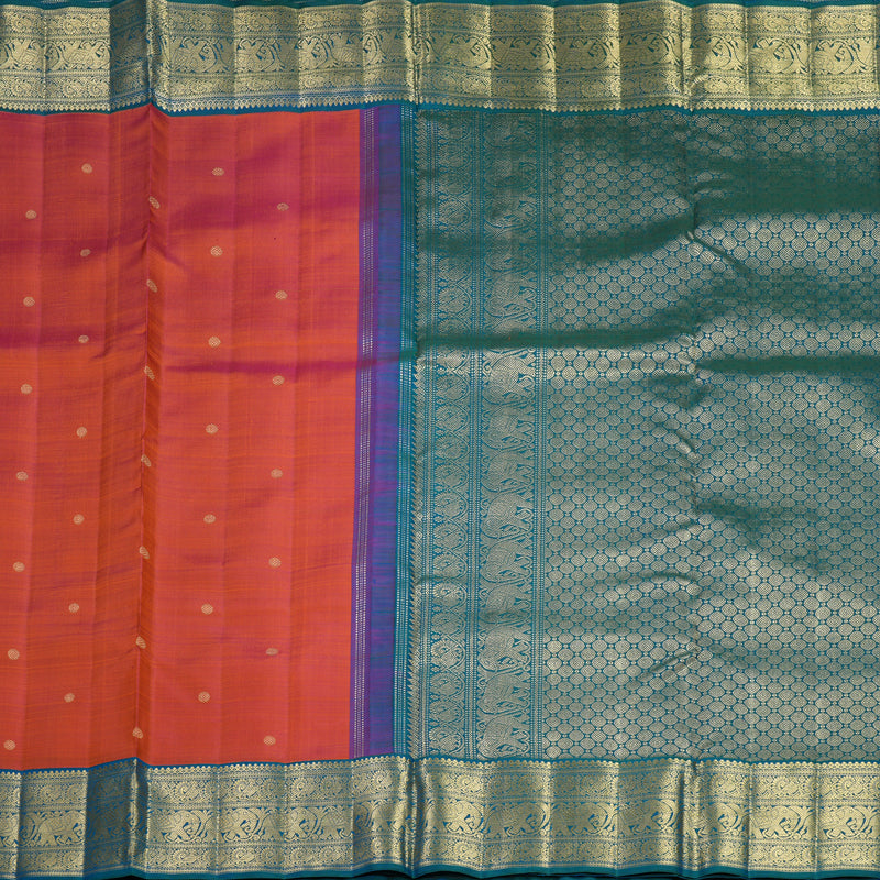 Hayagrivas Handloom Rust Orange Ten Yards Kanjivaram Silk Saree with Mayilkazhuthu Border KBFL246G1-1-BF246-SBS