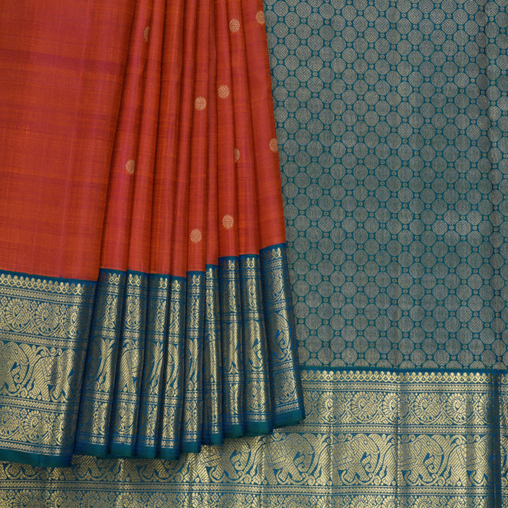 Hayagrivas Handloom Rust Orange Ten Yards Kanjivaram Silk Saree with Mayilkazhuthu Border KBFL246G1-1-BF246-SBS