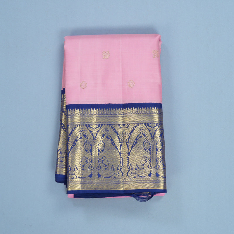 Hayagrivas Handloom Rose Pink Kanjivaram Silk Saree with Dark Blue Border KBFL247G1-1-BF247-SBS