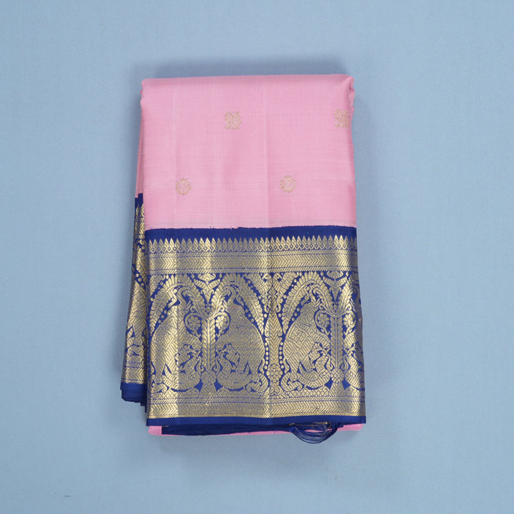 Hayagrivas Handloom Rose Pink Kanjivaram Silk Saree with Dark Blue Border KBFL247G1-1-BF247-SBS