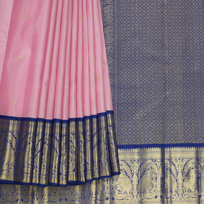 Hayagrivas Handloom Rose Pink Kanjivaram Silk Saree with Dark Blue Border KBFL247G1-1-BF247-SBS
