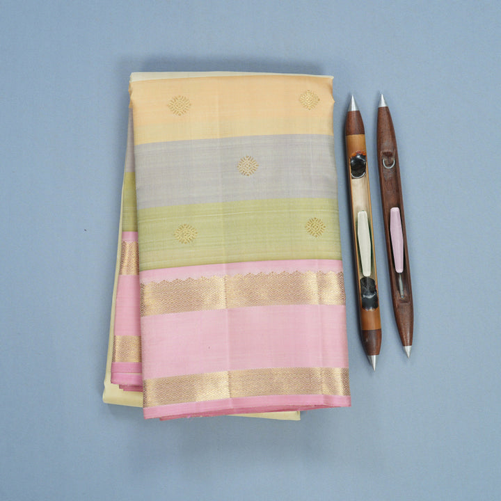 Hayagrivas Handloom Half-White Kanjivaram Silk Saree with Multicolour Border KBFL248G1-1-BF248-SBS