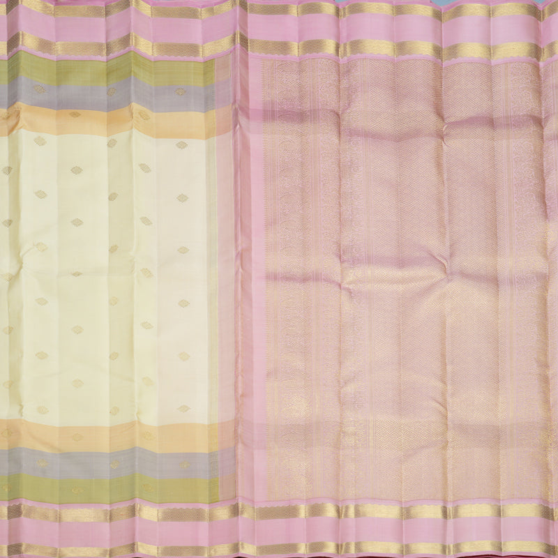 Hayagrivas Handloom Half-White Kanjivaram Silk Saree with Multicolour Border KBFL248G1-1-BF248-SBS