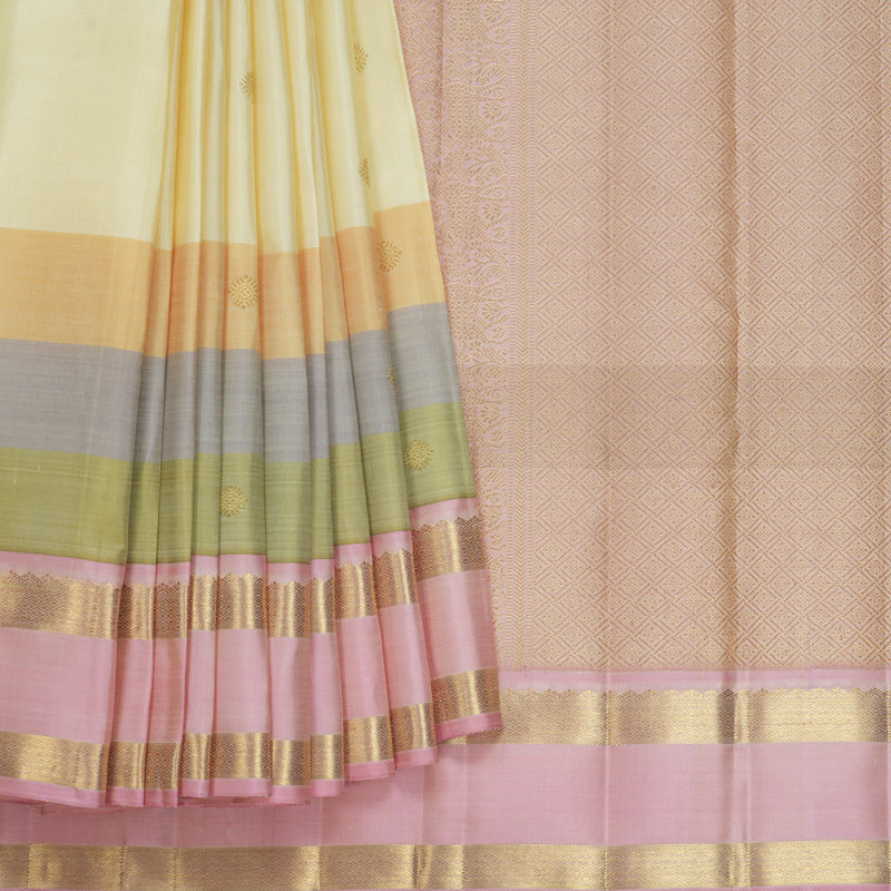 Hayagrivas Handloom Half-White Kanjivaram Silk Saree with Multicolour Border KBFL248G1-1-BF248-SBS