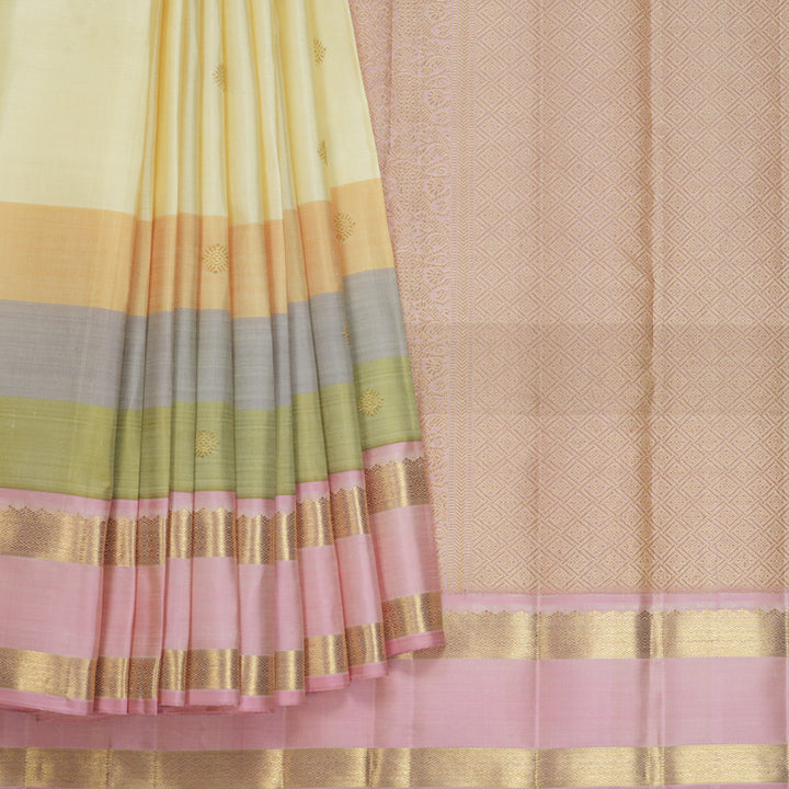 Hayagrivas Handloom Half-White Kanjivaram Silk Saree with Multicolour Border KBFL248G1-1-BF248-SBS