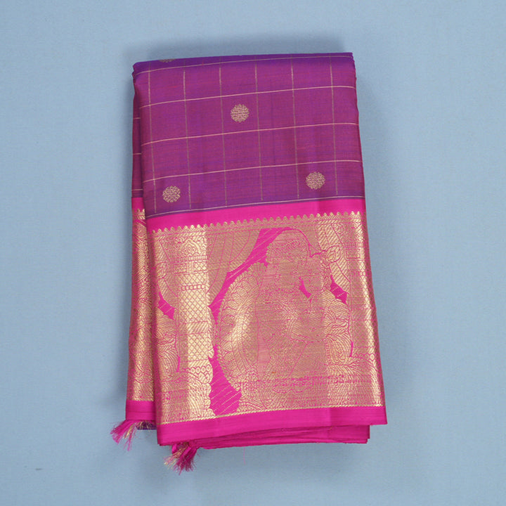 Hayagrivas Handloom Purple Kanjivaram Silk Saree with Rani Pink Border KBFL252G1-1-BF252-SBS