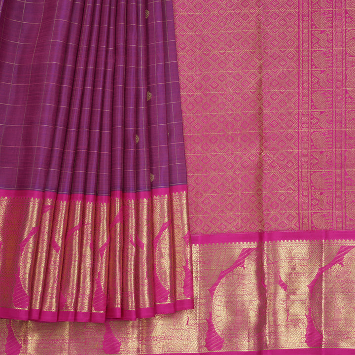 Hayagrivas Handloom Purple Kanjivaram Silk Saree with Rani Pink Border KBFL252G1-1-BF252-SBS