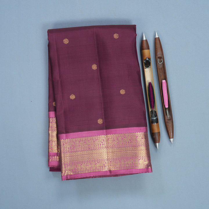 Hayagrivas Handloom Vadamalli Purple Kanjivaram Silk Saree with Persian Pink Border KBFL253G1-1-BF253-SBS