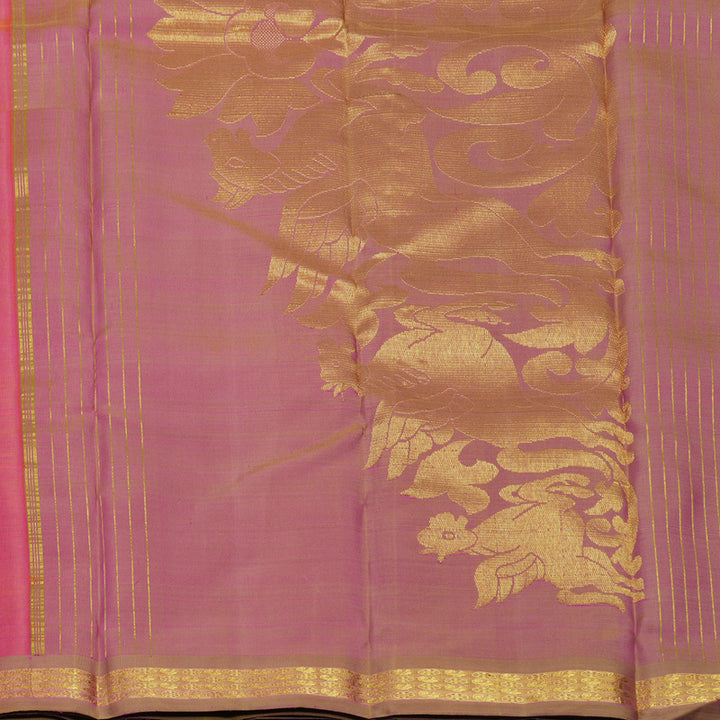Hayagrivas Handloom Orangish-Pink Kanjivaram Silk Saree with Mild Manthalir Border KBFL254G1-1-BF254-SBS