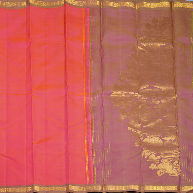 Hayagrivas Handloom Orangish-Pink Kanjivaram Silk Saree with Mild Manthalir Border KBFL254G1-1-BF254-SBS