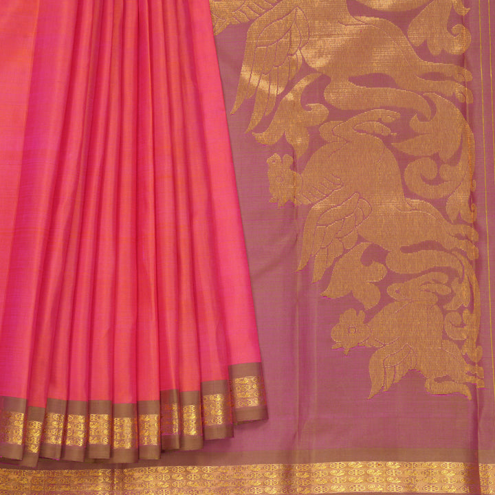 Hayagrivas Handloom Orangish-Pink Kanjivaram Silk Saree with Mild Manthalir Border KBFL254G1-1-BF254-SBS