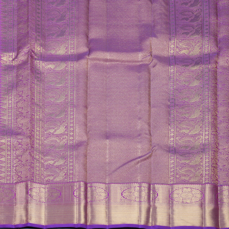 Hayagrivas Handloom Orangish-Pink Kanjivaram Silk Saree with Purple Border KBFL265H1-1-BF265-SBS