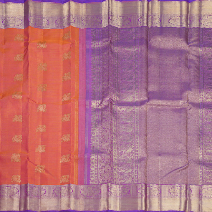 Hayagrivas Handloom Orangish-Pink Kanjivaram Silk Saree with Purple Border KBFL265H1-1-BF265-SBS