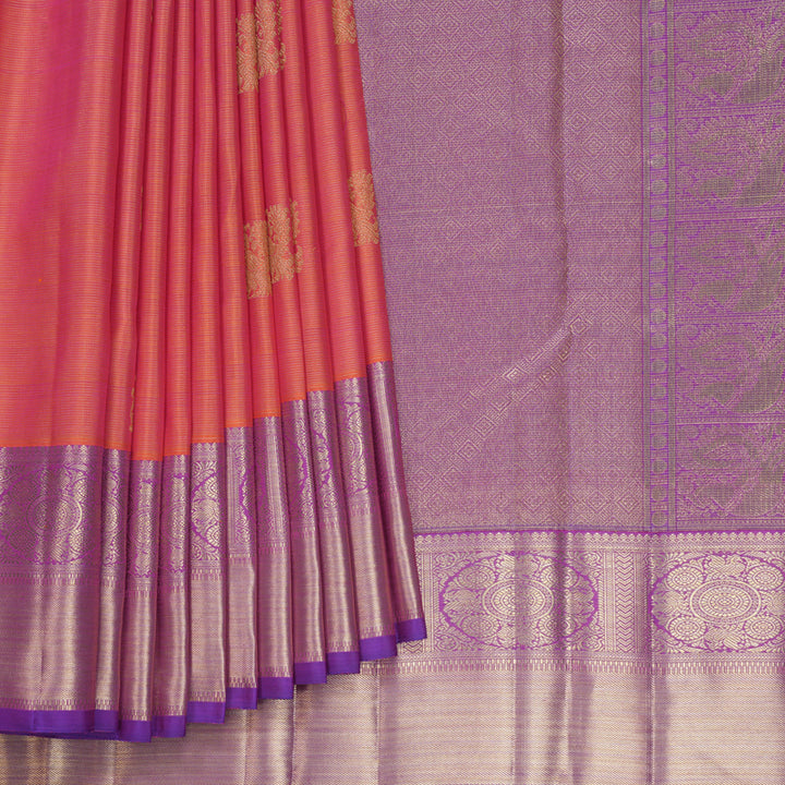 Hayagrivas Handloom Orangish-Pink Kanjivaram Silk Saree with Purple Border KBFL265H1-1-BF265-SBS