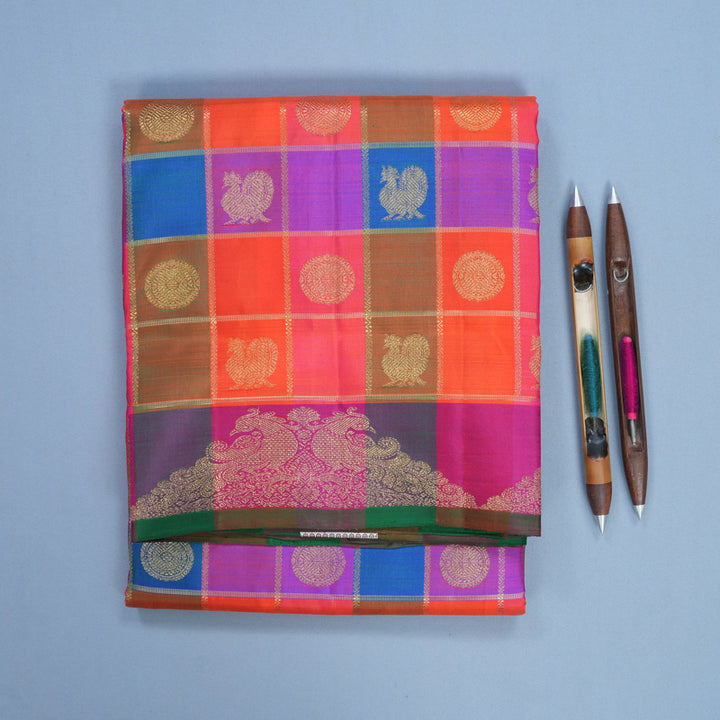 Hayagrivas Handloom Multicolour Checks Ten Yards Silk Saree KBFL266H1-1-BF266-SBS