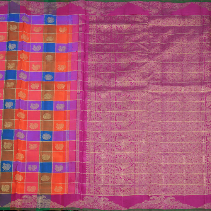 Hayagrivas Handloom Multicolour Checks Ten Yards Silk Saree KBFL266H1-1-BF266-SBS