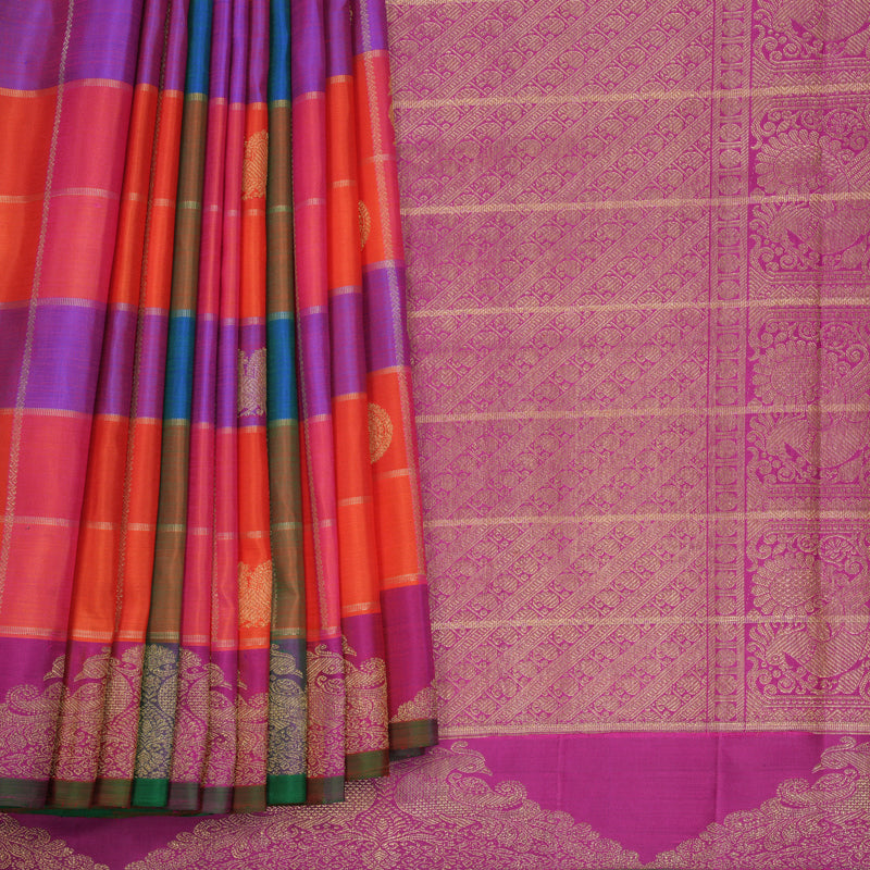 Hayagrivas Handloom Multicolour Checks Ten Yards Silk Saree KBFL266H1-1-BF266-SBS